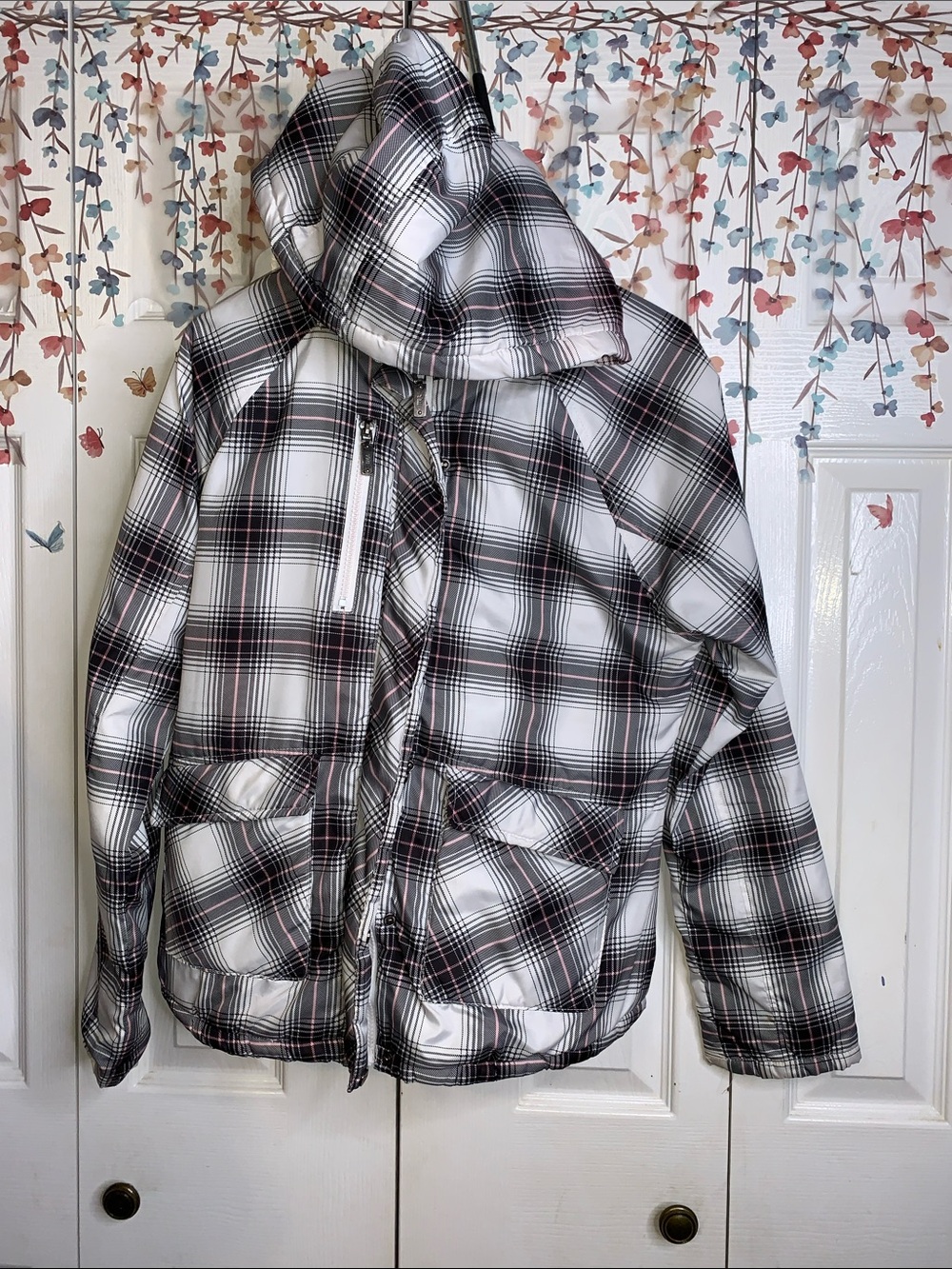 YMI Black & White Plaid Puffer Jacket